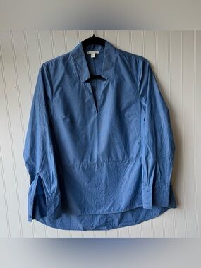 COS 100% Cotton Blue Popover Blouse Top Size 6 Minimalist Scandinavian